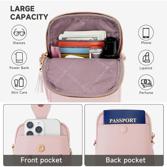 Stylish Pink Mini Crossbody Purse with Butterfly Motif - Perfect for Essentials - Picture 3 of 6